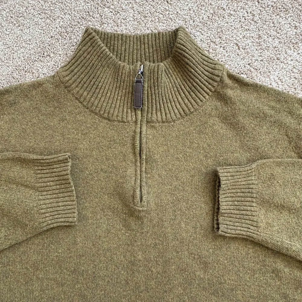 Sundance Cotton‎ Blend Quarter Zip Sweater Men's XXL Olive Green Wool Blend EUC